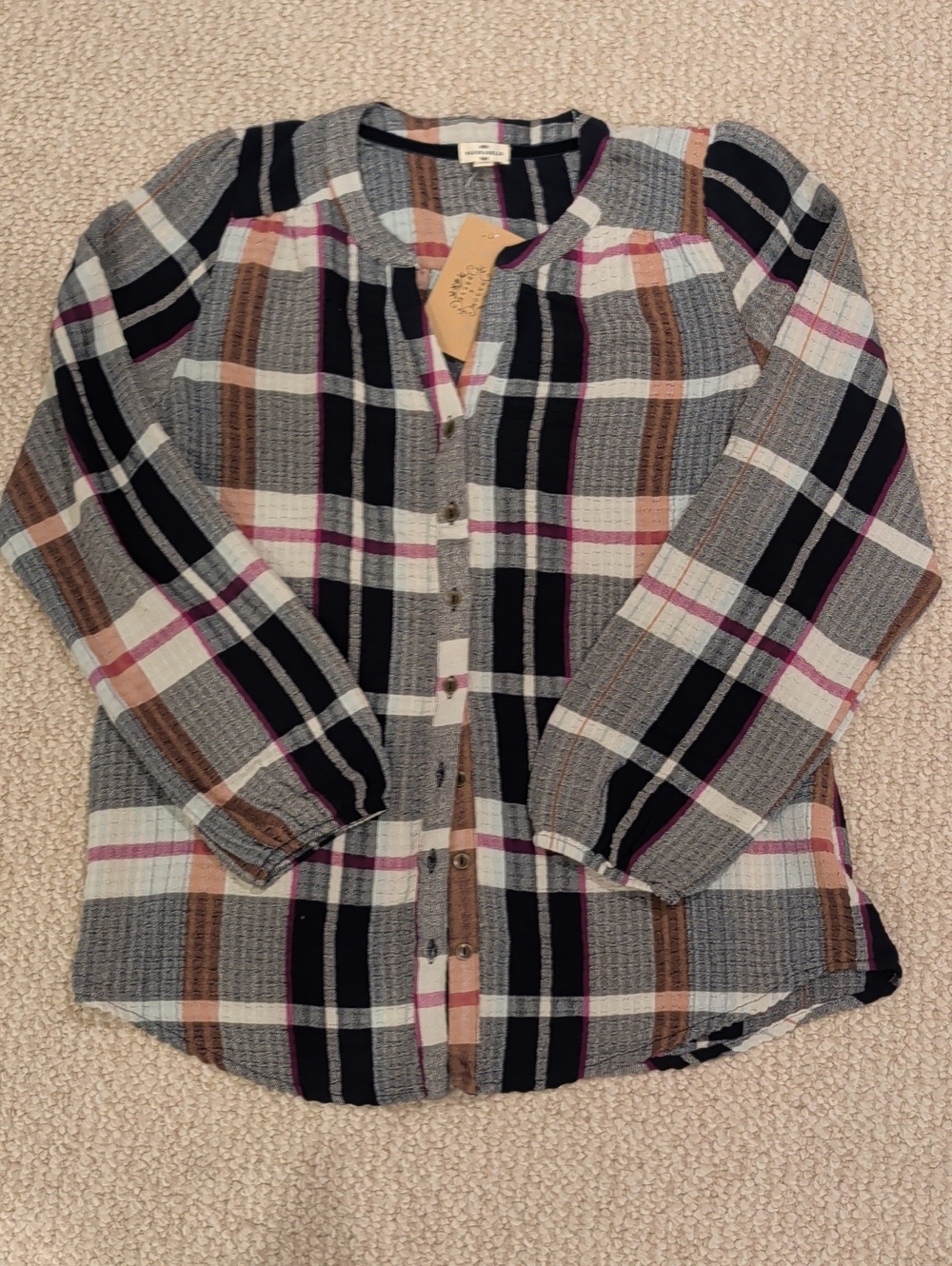 Waffle Plaid Button-Down Shirt - Black, Gray & Purple